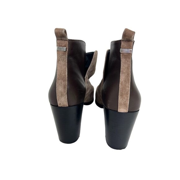 Lands’ End Womens Ankle Boots 10 Brown Leather Suede Chunky Heel Slip On Pull On - Picture 4 of 13